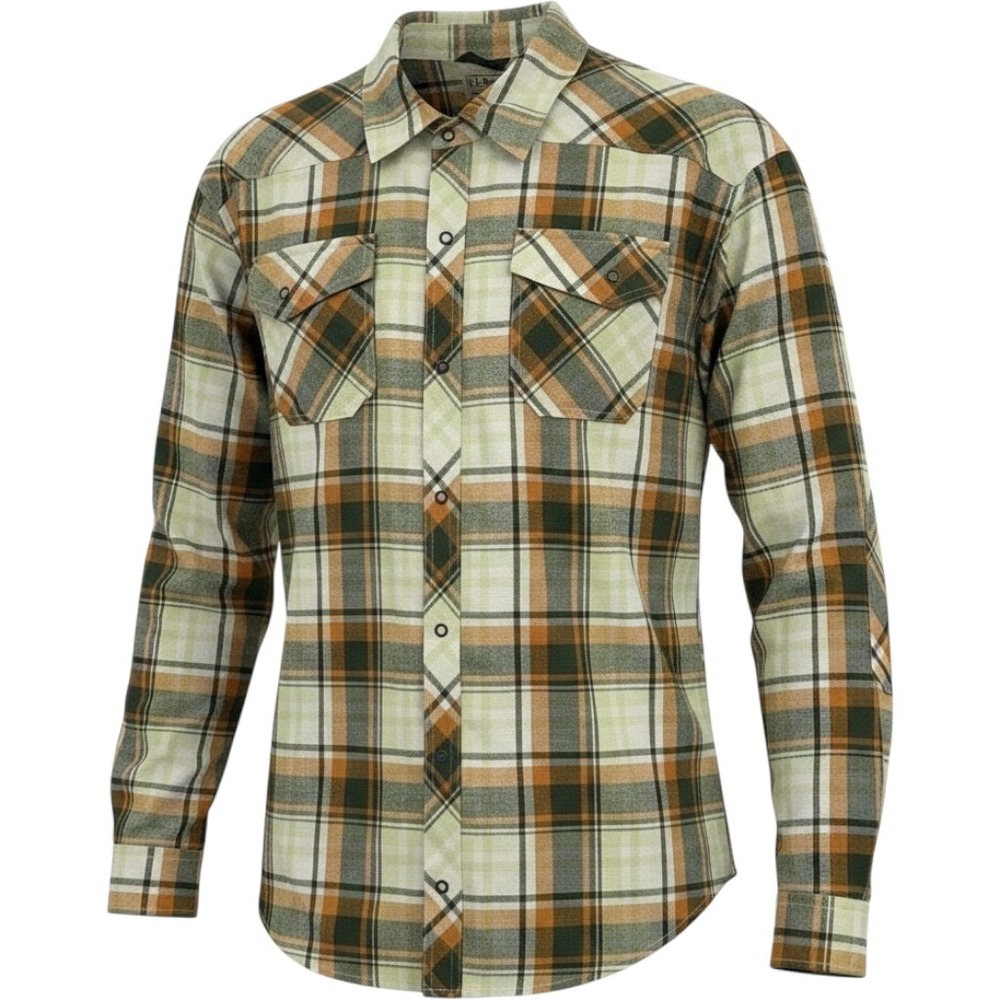 LL Bean Shirt Mens XXXL Green Orange Plaid Snap Western Wool Rugged Gorpcore